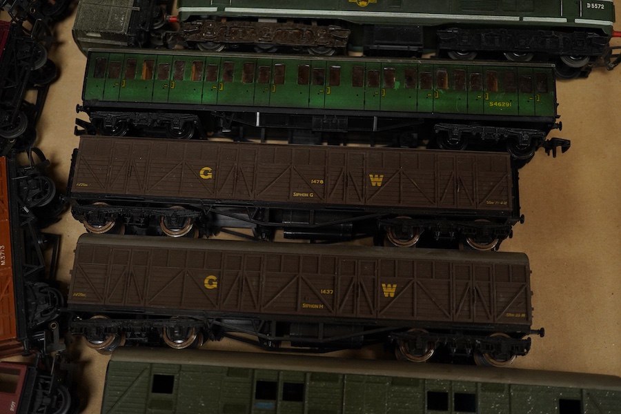 A quantity of 00 gauge model railway by Tri-ang, Mainline, Dapol, Bachmann, GMR, Hornby Dublo, etc. including; nine steam and diesel locomotives, together with boxed and unboxed freight wagons, coaches, kits and other mo